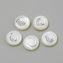 Honeyhandy Natural Freshwater Shell Beads, Flat Round & Vortex, Platinum, 15~15.5x4~5mm, Hole: 1mm