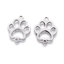 Honeyhandy 201 Stainless Steel Pet Links, Manual Polishing, Dog Footprint, Stainless Steel Color, 20x16x1.5mm, Hole: 1.2mm