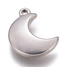 Honeyhandy 304 Stainless Steel Charms, Moon, Stainless Steel Color, 14x11x3mm, Hole: 1.4mm