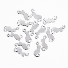 Honeyhandy 304 Stainless Steel Kitten Charms, Cat Silhouette Shape, Stainless Steel Color, 13x5.5x0.5mm, Hole: 1.2mm