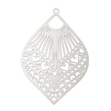 Honeyhandy 304 Stainless Steel Filigree Big Pendants, Etched Metal Embellishments, Teardrop Charm, Stainless Steel Color, 59.5x40x0.2mm, Hole: 1.8mm