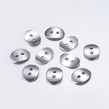 Honeyhandy 304 Stainless Steel Buttons, 2-Hole, Oval, Stainless Steel Color, 14x10.5x1mm, Hole: 2mm