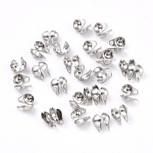 Honeyhandy 304 Stainless Steel Bead Tips, Calotte Ends, Clamshell Knot Cover, Stainless Steel Color, 5x3.5mm, Hole: 0.5mm