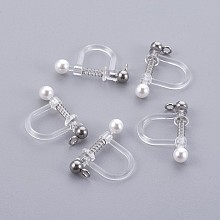 Honeyhandy Plastic Clip-on Earring Findings, with Shell Pearl and 316 Surgical Stainless Steel Findings, Stainless Steel Color, 17.5x11.5x3mm, Hole: 1.4mm