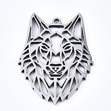 Honeyhandy 304 Stainless Steel Pendants, Laser Cut, Wolf, Stainless Steel Color, 31.5x22.5x1.5mm, Hole: 1mm