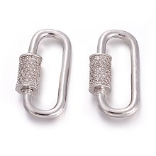 Honeyhandy Brass Micro Pave Cubic Zirconia Screw Carabiner Lock Charms, for Necklaces Making, Platinum, 30.5~31x16x7mm