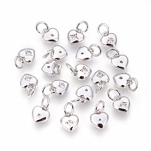 Honeyhandy Brass Micro Pave Cubic Zirconia Charms, Heart, Platinum, 7.5x6.5x2mm, Hole: 3~3.5mm