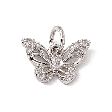 Honeyhandy Brass Micro Pave Cubic Zirconia Charms, with Jump Rings, Butterfly Charms, Platinum, 8x12x2mm, Hole: 3.4mm