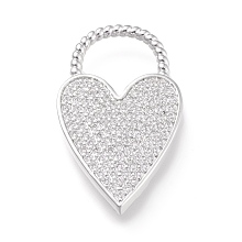 Honeyhandy Brass Micro Pave Clear Cubic Zirconia Pendants, Long-Lasting Plated, Heart, Platinum, 33x19.8x3mm, Hole: 11.5x11mm