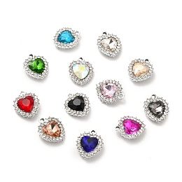 Honeyhandy Alloy Glass Pendants, Crystal Rhinestone Heart Charm, Platinum, Mixed Color, 19x16x5.8mm, Hole: 2mm