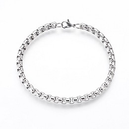 Honeyhandy 304 Stainless Steel Box Chain Bracelets, with Lobster Claw Clasps, Stainless Steel Color, 8-1/2 inch(21.7cm), 5mm