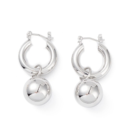 Honeyhandy Brass Round Ball Dangle Hoop Earrings for Women, Platinum, 39mm, Pin: 0.8mm