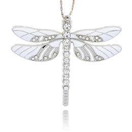 Honeyhandy Alloy Enamel Dragonfly Big Pendants, with Crystal Rhinestone, Platinum, White, 57x64x5mm, Hole: 2mm