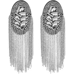 SUPERFINDINGS 2Pcs Rhinestone Shoulder Badges Detachable Iron Tassel Epaulets Retro Platinum Shoulder Brooch for Men and Women Cloth Uniform Accessories,185x54mm