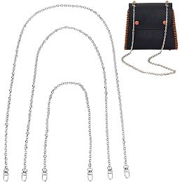 WADORN 3 Pack Replacement Purse Chains, Iron Bag Link Chain Strap 23.8/39.1/47.2 Inch Handbag Chains Shoulder Cross Body Replacement Straps with Metal Buckles DIY Satchel Evening Bag Chains, Platinum