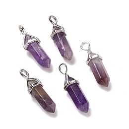 Honeyhandy Natural Amethyst Pendants, Faceted, with Platinum Tone Brass Findings, Lead free & Cadmium Free, Bullet, 27~30x9~10x7~8mm, Hole: 4x3mm