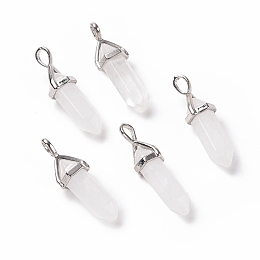 Honeyhandy Natural Quartz Crystal Pendants, Faceted, with Platinum Tone Brass Findings, Lead free & Cadmium Free, Bullet, 27~30x9~10x7~8mm, Hole: 4x3mm