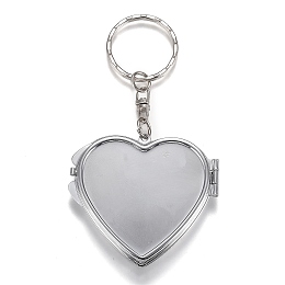 Honeyhandy Iron Folding Mirror Keychain, Travel Portable Compact Pocket Mirror, Blank Base for UV Resin Craft, Heart, Platinum, 9.2cm