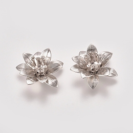 Honeyhandy 3D Brass Bead Caps, Flower, Multi-Petal, Platinum, Tray: 5mm, 16x6.5mm, Hole: 0.8mm