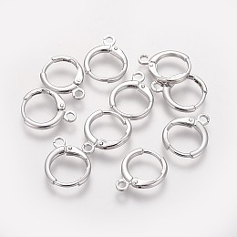 Honeyhandy Brass Huggie Hoop Earring Findings, with Horizontal Loop, Long-Lasting Plated, Cadmium Free & Nickel Free & Lead Free, Real Platinum Plated, 14.7x11.7x2mm, Hole: 1.8mm