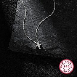 Honeyhandy Cubic Zirconia Cross Pendant Necklacs for Women, Rhodium Plated 925 Sterling Silver Jewelry, Platinum, 13.39 inch(34cm)