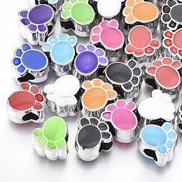 Arricraft UV Plating Acrylic European Beads, with Enamel, Large Hole Beads, Footprint, Mixed Color, Platinum, 12x12x9mm, Hole: 4.5mm