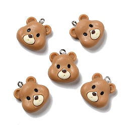 Honeyhandy Opaque Resin Pendants, with Platinum Tone Iron Loops, Bear, Camel, 21x18.5x9mm, Hole: 2mm