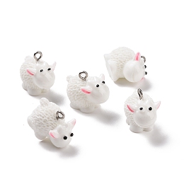 Honeyhandy Opaque Resin Pendants, with Platinum Tone Iron Loops, Sheep Charm, White, 18x21.5x14mm, Hole: 2mm