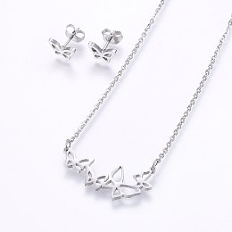 Honeyhandy 304 Stainless Steel Jewelry Sets, Stud Earrings and Pendant Necklaces, Butterfly, Stainless Steel Color, Necklace: 18.9 inch(48cm), Stud Earrings: 6x9x1.2mm, Pin: 0.8mm