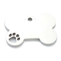 Honeyhandy 304 Stainless Steel Pet Pendants, Dog Bone, Stainless Steel Color, 17x25x2mm, Hole: 2mm