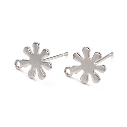 PandaHall Elite 201 Stainless Steel Stud Earrings Findings, with 304 Stainless Steel Pin and Loop, Flower, Stainless Steel Color, 11.5x9mm, Hole: 1.2mm, Pin: 0.7mm