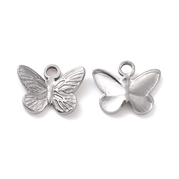 Honeyhandy 304 Stainless Steel Charms, Butterfly, Stainless Steel Color, 12x15x3mm, Hole: 2mm