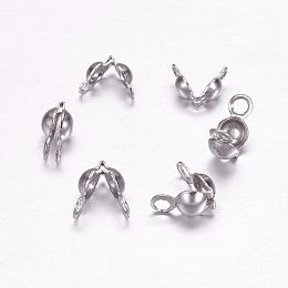 Honeyhandy 304 Stainless Steel Bead Tips, Calotte Ends, Clamshell Knot Cover, Stainless Steel Color, 4x7.5mm, Hole: 1mm