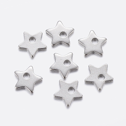 Honeyhandy 304 Stainless Steel Charms, Star, Stainless Steel Color, 5.5x6x1mm, Hole: 1mm