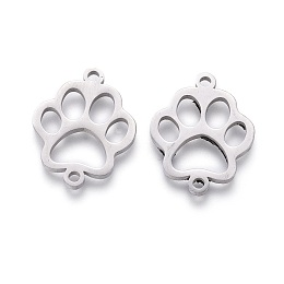 Honeyhandy 201 Stainless Steel Pet Links, Manual Polishing, Dog Footprint, Stainless Steel Color, 20x16x1.5mm, Hole: 1.2mm