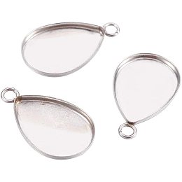 UNICRAFTALE 20pcs 14x10mm Drop Pendant Cabochon Setting Stainless Steel Pendants Blank Plain Edge Bezel Cups for DIY Jewelry Making 17.5x10.5x1.5mm, Hole 1.6mm