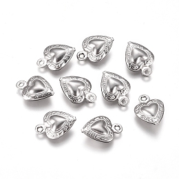 Honeyhandy 304 Stainless Steel Charms, Heart, Stainless Steel Color, 12x9x3mm, Hole: 1mm