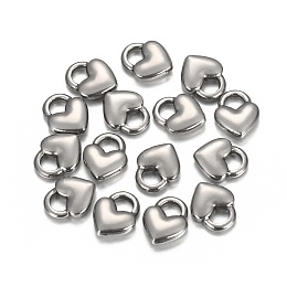 Honeyhandy 304 Stainless Steel Charms, Heart Lock, Stainless Steel Color, 11x9x3mm, Hole: 3x4mm