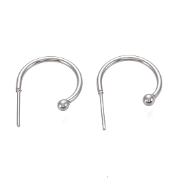 Honeyhandy 304 Stainless Steel C-shaped Hoop Circle Ball Stud Earrings, with 316 Surgical Stainless Steel Pin, Stainless Steel Color, 16x21x3mm, Pin: 0.8mm