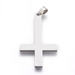 Honeyhandy 304 Stainless Steel Big Pendants, Inverted Cross, Stainless Steel Color, 55x30x2.5mm, Hole: 4.5x7.5mm