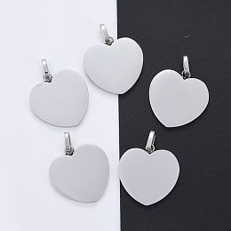 Honeyhandy 304 Stainless Steel Stamping Blank Tag Pendants, Heart, Stainless Steel Color, 28x26x2mm, Hole: 5x8mm