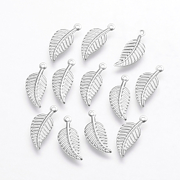 Honeyhandy Stainless Steel Charms, Leaf, Stainless Steel Color, 14x6x0.5mm, Hole: 1mm