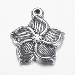 Honeyhandy 304 Stainless Steel Pendants, Flower, Stainless Steel Color, 19x17x3mm, Hole: 1.5mm