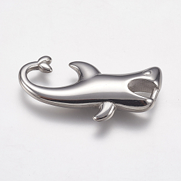 Honeyhandy 304 Stainless Steel Pendants, Shark, Stainless Steel Color, 40x21x11mm, Hole: 10x12mm