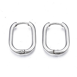 Honeyhandy 201 Stainless Steel Oval Hoop Earrings, with 304 Stainless Steel Pins, Hinged Earrings for Women, Stainless Steel Color, 22.5x15.5x2mm, Pin: 0.7mm