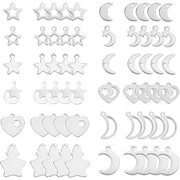 SUNNYCLUE 1 Box 120Pcs 12 Styles Moon Star Charms Bulk Galaxy Theme Stainless Steel Mini Hollow Heart Pendants Pentagram Charm for DIY Jewelry Making Bracelets Crafts Supplies, Silver