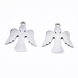 Honeyhandy 201 Stainless Steel Charms, Laser Cut, Angel, Stainless Steel Color, 16x15x1mm, Hole: 1.4mm