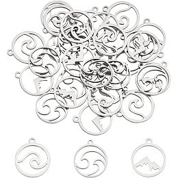 UNICRAFTALE 30pcs 3 Styles Flat Round Laser Cut Pendants Stainless Steel Charms Hypoallergenic Metal Charm 1.2mm Small Hole for DIY Jewelry Making Stainless Steel Color