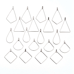 Arricraft 304 Stainless Steel Wire Pendants, Hoop Earring Findings, Drop & Kite & Rhombus & Fan & Triangle, Stainless Steel Color, 22 Gauge, 64x63x20mm; about 4pcs/shape, 20pcs/box