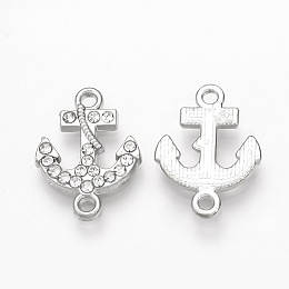 Honeyhandy Alloy Rhinestone Links connectors, Anchor, Platinum, 18.5x13.5x2mm, Hole: 1mm